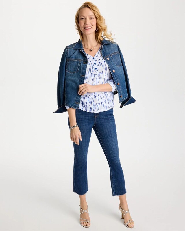 Printed Puff Sleeve Slub Henley - image 2
